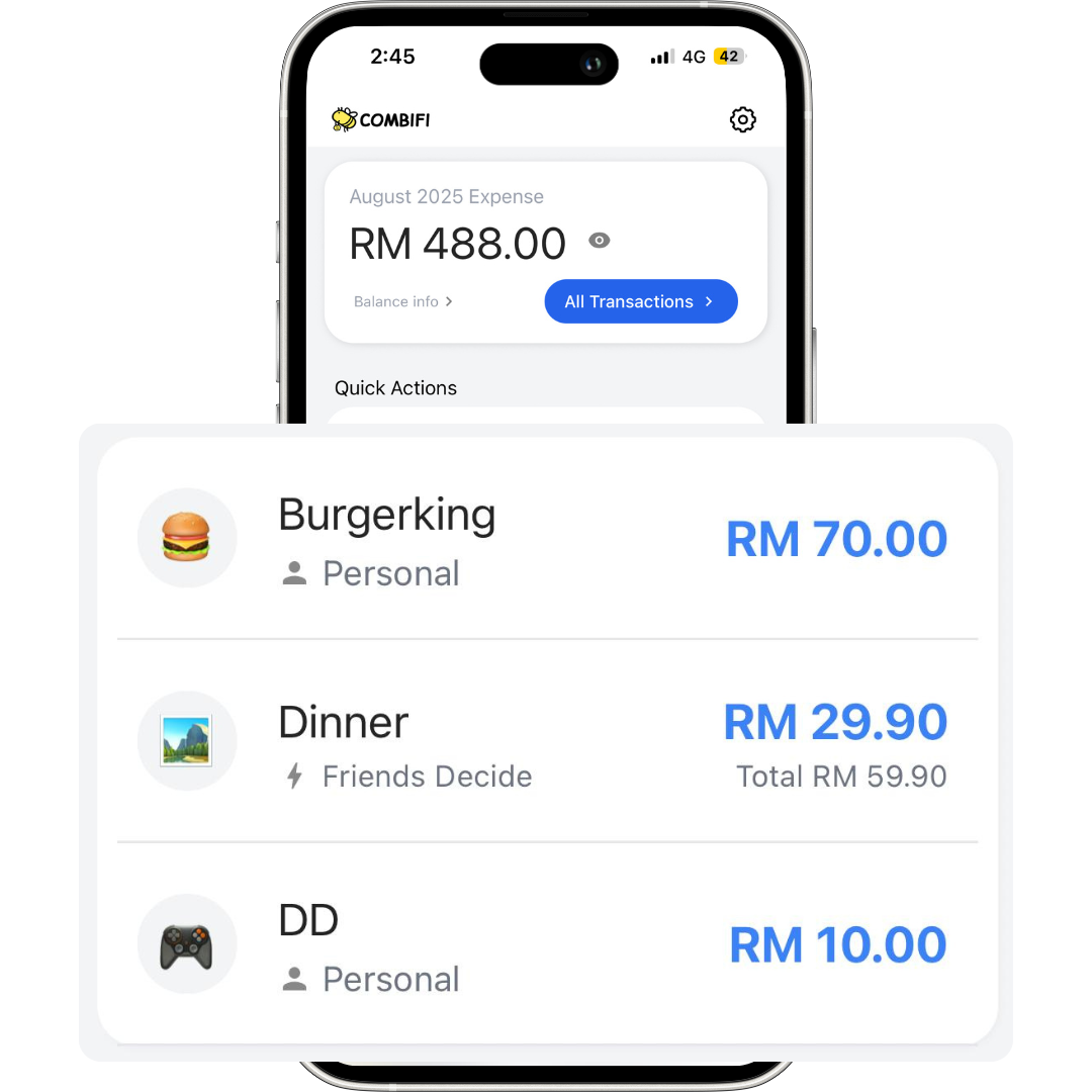 App interface showing expense tracking